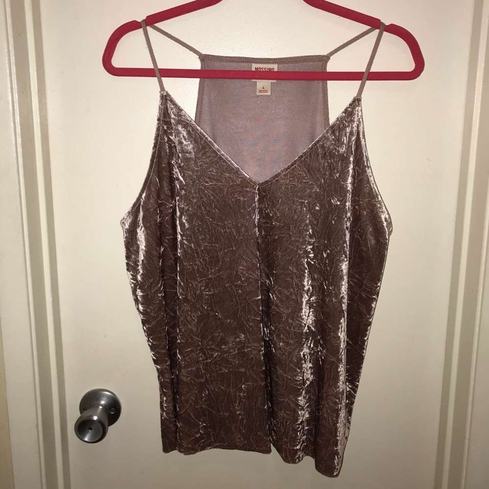 Crushed velvet spaghetti strap tank top.